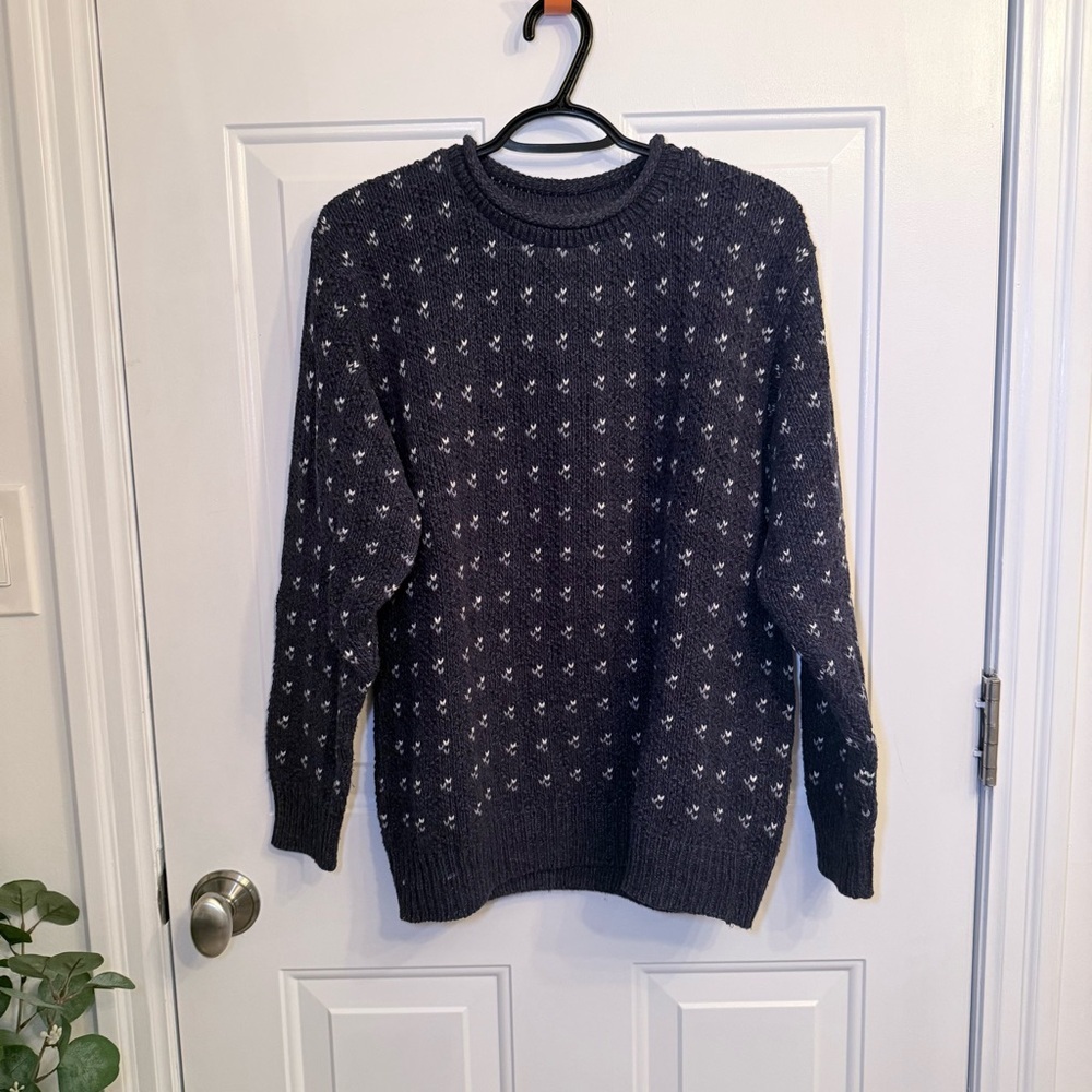 Vintage Navy Knit Sweater with Small Hearts/Flowers Overall